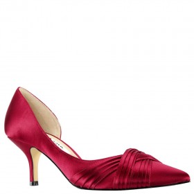Women Nina Shoes Wide Widths | Blakely Crimson Satin D'orsay Mid-heel Pleated-toe Pumps
