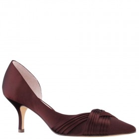 Women Nina Shoes Wide Widths | Blakely Dark Chocolate Satin D'orsay Mid-heel Pleated-toe Pumps