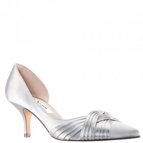 Women Nina Shoes Wide Widths | Blakely New Silver Satin D'orsay Mid-heel Pleated-toe Pumps