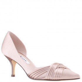 Women Nina Shoes Wide Widths | Blakely Pearl Rose Satin D'orsay Mid-heel Pleated-toe Dress Pumps