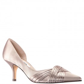 Women Nina Shoes Wide Widths | Blakely Taupe Satin D'orsay Mid-heel Pleated-toe Pumps
