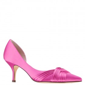 Women Nina Shoes Wide Widths | Blakely Ultra Pink Satin D'orsay Mid-heel Pleated-toe Pumps