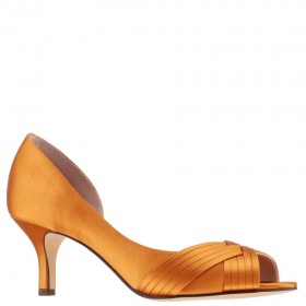 Women Nina Shoes Wide Widths | Contesa Burnt Amber Satin D'orsay Pumps With A Peep-toe On A Mid-heel
