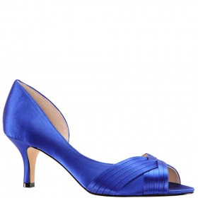 Women Nina Shoes Wide Widths | Contesa Electric Blue Satin D'orsay Pumps With A Peep-toe On A Mid-heel