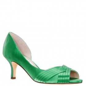 Women Nina Shoes Wide Widths | Contesa Grass Green Satin D'orsay Pumps With A Peep-toe On A Mid-heel