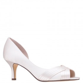 Women Nina Shoes Wide Widths | Contesa Ivory Satin D'orsay Mid-heel Pumps With A Peep-toe