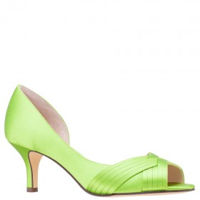Women Nina Shoes Wide Widths | Contesa Lime Light Satin D'orsay Mid-heel Pumps With A Peep-toe
