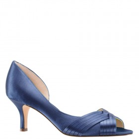 Women Nina Shoes Wide Widths | Contesa New Navy Satin D'orsay Pumps With A Peep-toe On A Mid-heel