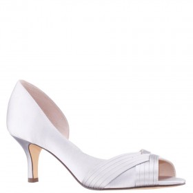 Women Nina Shoes Wide Widths | Contesa New Silver Satin D'orsay Mid-heel Pumps With A Peep-toe