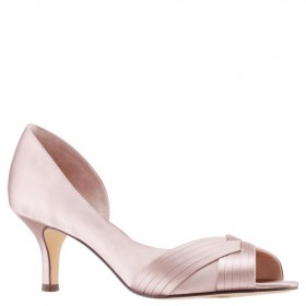 Women Nina Shoes Wide Widths | Contesa Pearl Rose Satin D'orsay Mid-heel Pumps With A Peep-toe