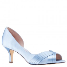 Women Nina Shoes Wide Widths | Contesa Sky Blue Satin D'orsay Mid-heel Pumps With A Peep-toe