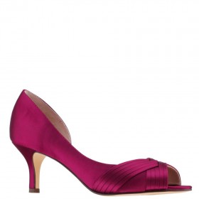 Women Nina Shoes Wide Widths | Contesa Wine Satin D'orsay Mid-heel Pumps With A Peep-toe