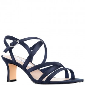 Women Nina Shoes Wide Widths | Genaya New Navy Satin Strappy Mid-heel dressy Sandal