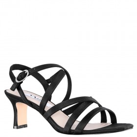 Women Nina Shoes Wide Widths | Genaya Noir Satin Strappy Mid-heel dressy Sandal