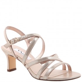 Women Nina Shoes Wide Widths | Genaya Taupe Satin Strappy Mid-heel dressy Sandal