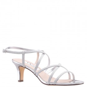 Women Nina Shoes Wide Widths | Neli Silver Glitter Strappy Mid-heel Sandal
