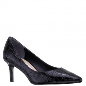 Women Nina Shoes Wide Widths | Nina60 Black Croco Patent Leatherette Mid-heel Classic Pump