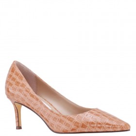 Women Nina Shoes Wide Widths | Nina60 Dark Latte Croco Patent Leatherette Mid-heel Classic Pump