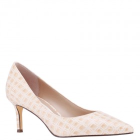 Women Nina Shoes Wide Widths | Nina60 Parchment Croco Patent Leatherette Mid-heel Classic Pump
