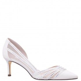 Women Nina Shoes Wide Widths | Noreen Ivory Satin With Crystals Mid-heel D'orsay Pumps With Pointed-toe