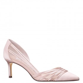 Women Nina Shoes Wide Widths | Noreen Pearl Rose Satin With Crystals Mid-heel D'orsay Pumps With Pointed-toe