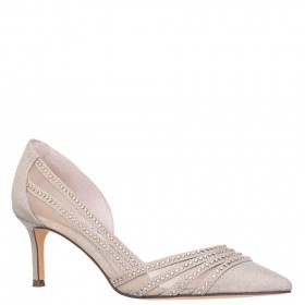 Women Nina Shoes Wide Widths | Noreen Platino Glitter With Crystals Mid-heel D'orsay Pumps With Pointed-toe