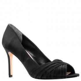 Women Nina Shoes Wide Widths | Rhiyana Black Satin Peep Toe High-heel Classic Pump