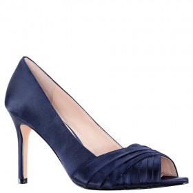Women Nina Shoes Wide Widths | Rhiyana Navy Satin Peep Toe High-heel Classic Pump