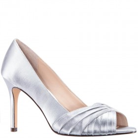Women Nina Shoes Wide Widths | Rhiyana Silver Satin Peep Toe High-heel Classic Pump
