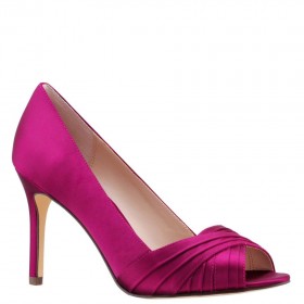 Women Nina Shoes Wide Widths | Rhiyana Wine Satin Peep Toe High-heel Classic Pump