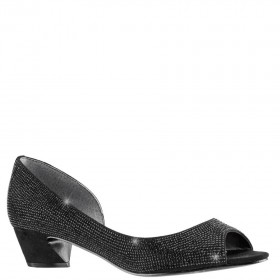 Women Nina Shoes Wide Widths | Rossie Black Satin Crystal Low-heel D'orsay Evening Pump