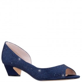 Women Nina Shoes Wide Widths | Rossie New Navy Satin Crystal Low-heel D'orsay Evening Pump