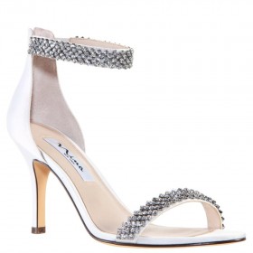 Women Nina Shoes Wide Widths | Vauna Ivory Satin Ankle-strap Mid-heel Evening Sandal