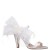 Women Nina Shoes Bridal Shoes | Sheryl Ivory Satin, Chiffon And Feathers Block-heel Sandals With Ankle-strap