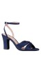  Dámske sandále Nina Shoes | Ashley New Navy saténové sandále na blokovom podpätku s otočným predným dielom a remienkom na členku
