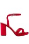  Dámske saténové sandále Nina Shoes | Červené saténové sandále na platforme s blokovým podpätkom a remienkom na členku Shelia
