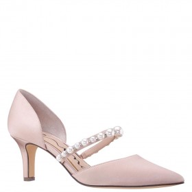  Dámske topánky Nina na ples | Blair Pearl Rose saténové lodičky D'orsay na strednom podpätku s kryštálmi a perlami a remienkom na priehlavku