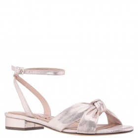  Dámske sandále Nina Shoes | Sulma Platino metalické semišové ploché sandále s blokovým podpätkom a remienkom na členku