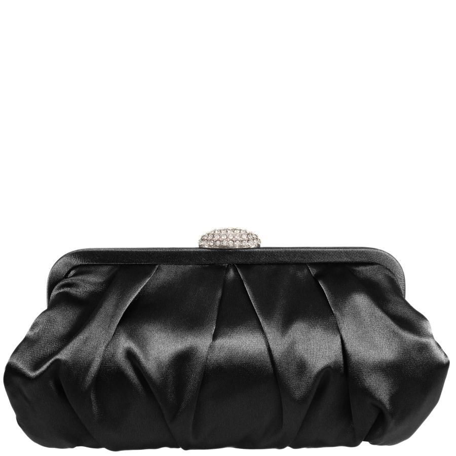 Women Nina Shoes Satin Shop | Concord Black Pleated Frame Clutch With Crystal Clasp