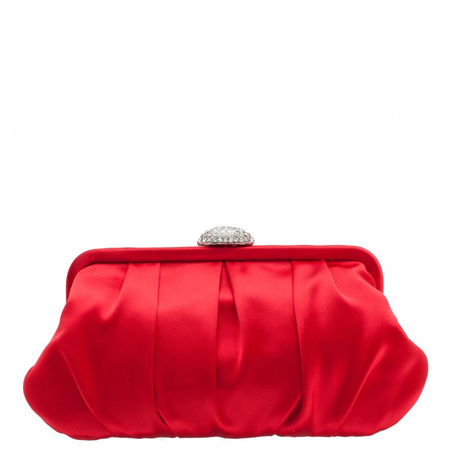 Women Nina Shoes Satin Shop | Concord Red Rouge Pleated Frame Clutch With Crystal Clasp