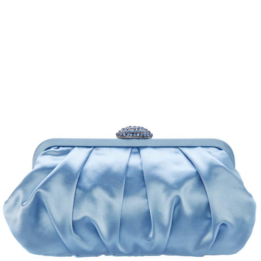 Women Nina Shoes Satin Shop | Concord Sky Blue Pleated Frame Clutch With Crystal Clasp